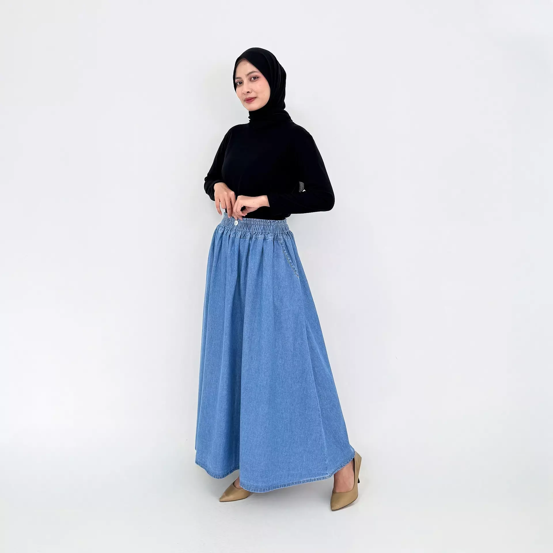 Rok Panjang Jeans Wanita - Calista Denim Midi Skirt