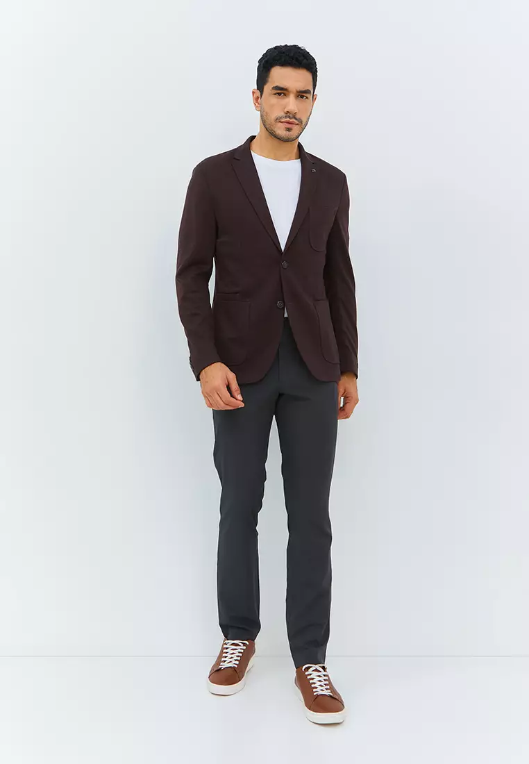 Jobb Scotio-T2 Blazer Pria Slim Fit Wine Warna Wine