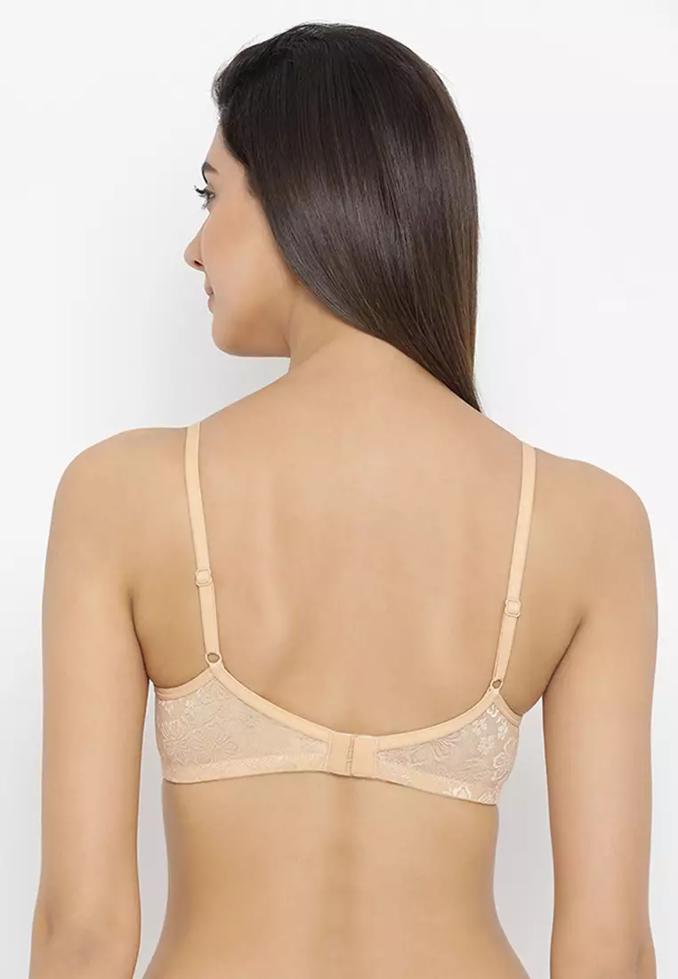 Lace Padded Non-Wired Full Coverage Bra in Nude