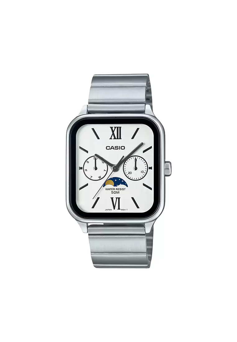 Moon Phase Men Chronograph Watch MTP-M305D-7A2V Silver Stainless Steel Strap