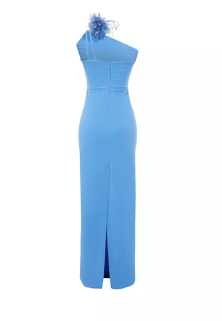 One Shoulder Slit Evening Maxi Dress