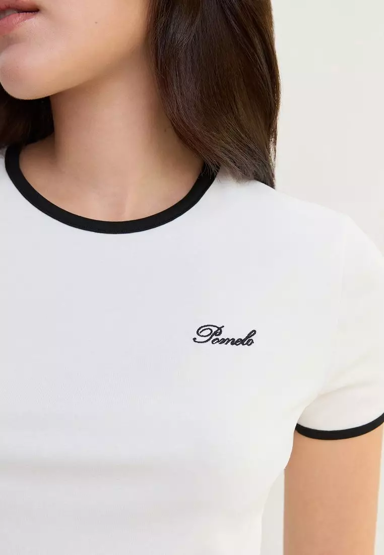 Contrast Trim Fitted Tee - Off-White