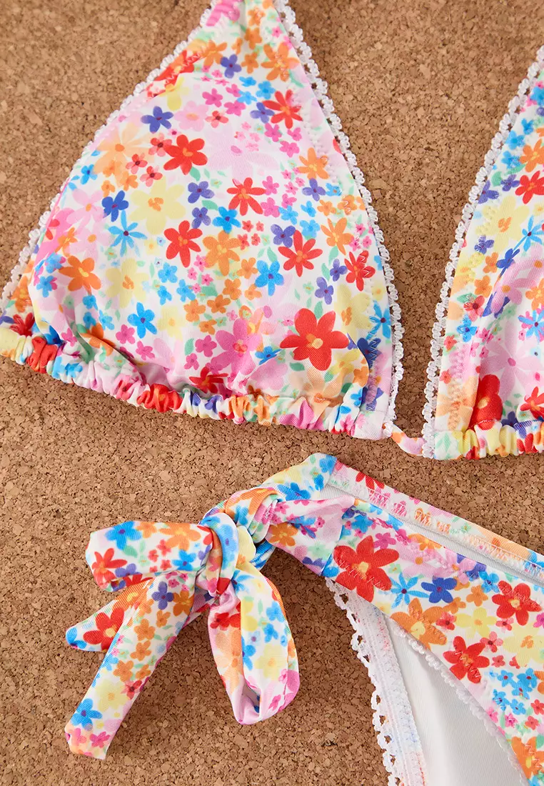 Floral Triangle Low Waist Bikini Set