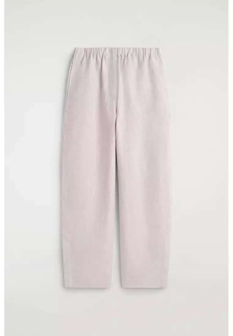 ELASTICATED LINEN BARREL-LEG TROUSERS