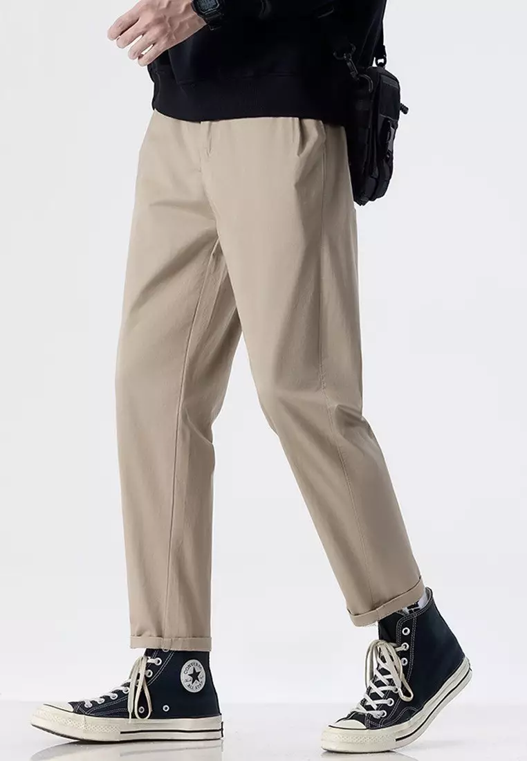 型男修身斜布褲