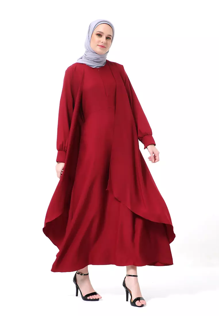 Catline Dress Gamis Jumbo Syar'i Lengan Panjang Regular Fit Premium Quality - Maroon