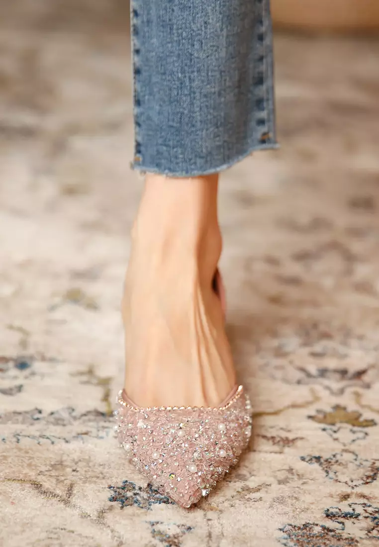 4.5CM Rhinestone Pointy Hollow Pumps XJ3128-6