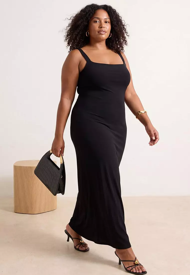 black thick strap bodycon dress Buy Trendyol Stretchy Knitted Maxi Plus Size Tbbss26Ah00120 2026 Online Sweetheart neckline Wide straps