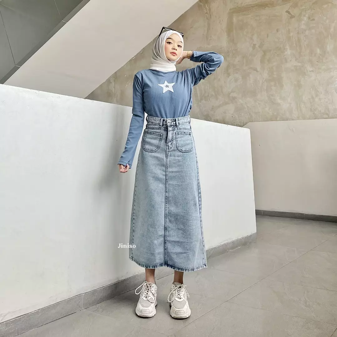 Highwaist Pocket Rok Slit Jeans Panjang 932 SEVENTY