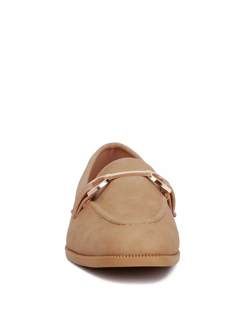 Horsebit Detail Flat Loafers in Beige