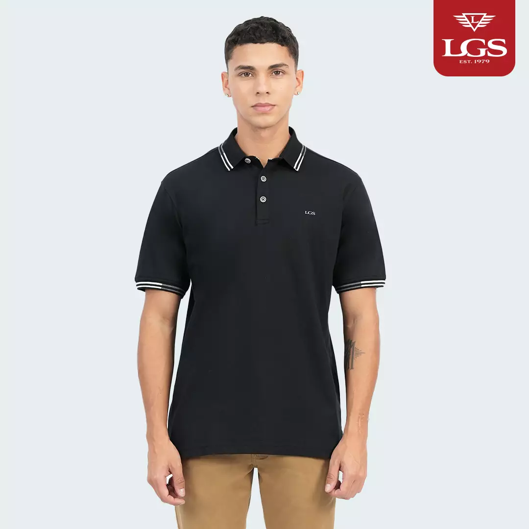 LGS - Kaos Polo Pria - Lengan Pendek - Hitam - Kerah Stipe - Katun - Slim Fit - JWS.325.S3642F.33.C