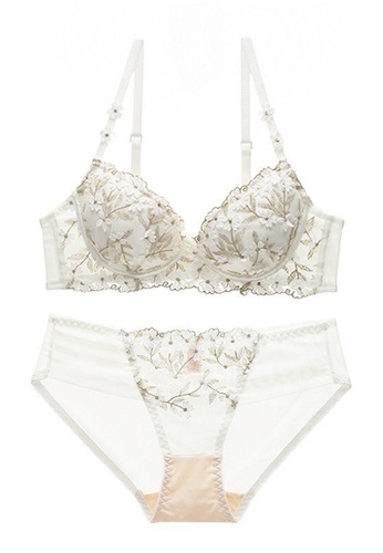 ZITIQUE white French Adjustable Embroidered Floral Lace Bra Set-White 4CB2EUSACA232DGS_1