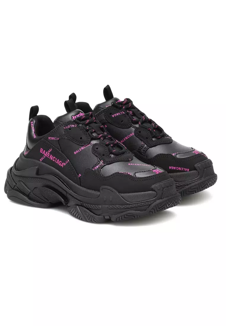 Allover Logo Triple S Women's Sneakers in Black/Pink