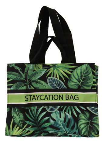 EGLANTINE black and green EGLANTINE® X 2D4O® - "Staycation Bag" Wrinkle Free Canvas Tote Bag F4A58ACB96D558GS_1