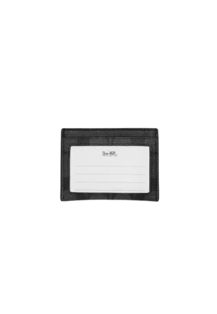 Coach Men Slim ID Card Case 58110 With Signature Canvas In Charcoal Black