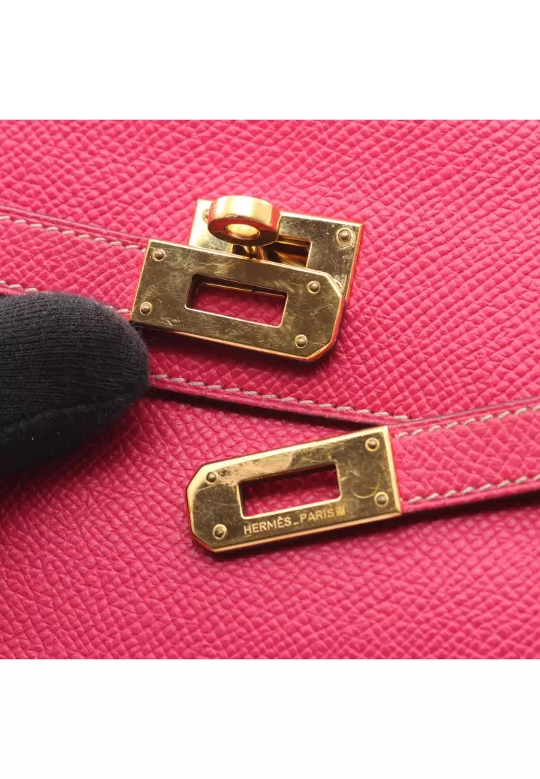 Pre-Loved Hermès kelly wallet long rose tyrian Bi-fold wallet Veau epsom Pink purple gold hardware □Q stamp