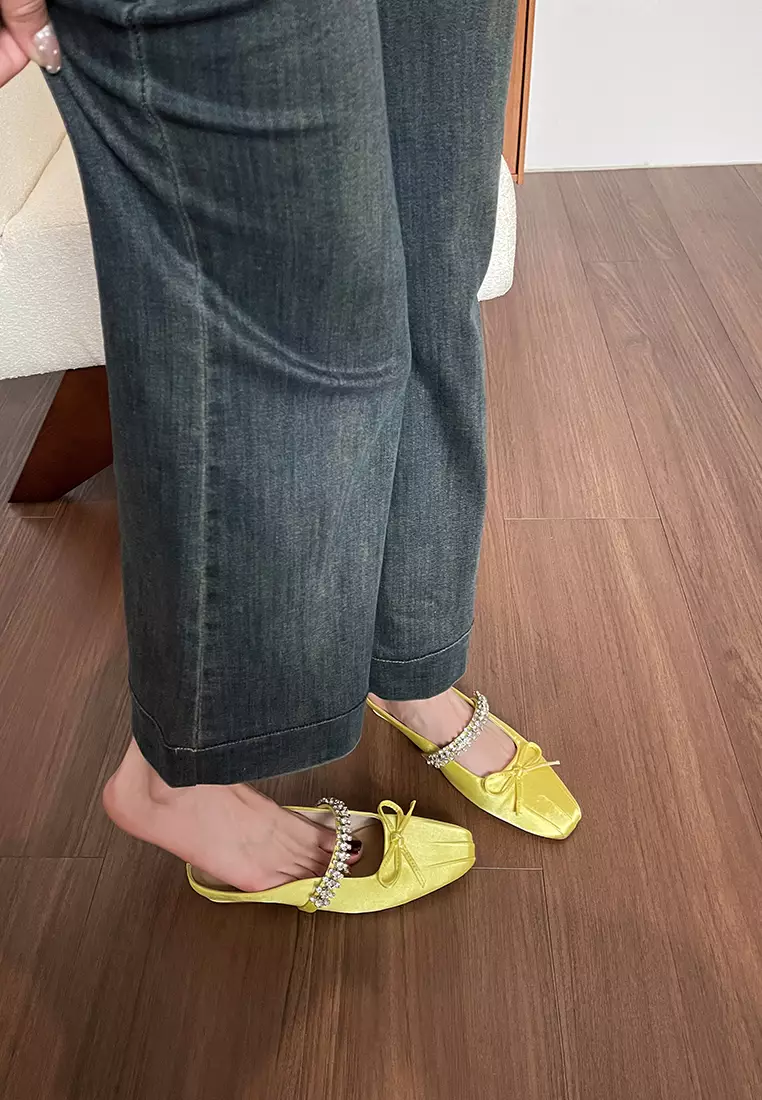 Bowknot Rhinestone Strap Satin Mules WW6579-5