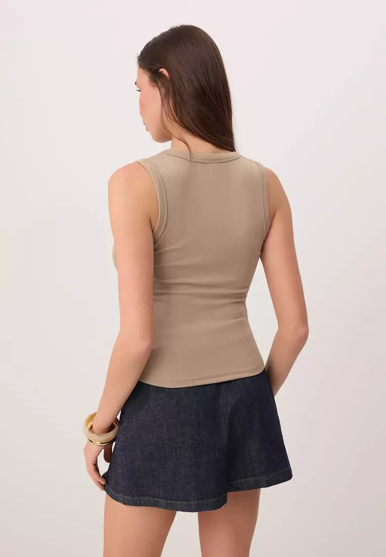 Mink Fitted/Sleeveless Stretch Knitted Undershirt Twoss25Al22