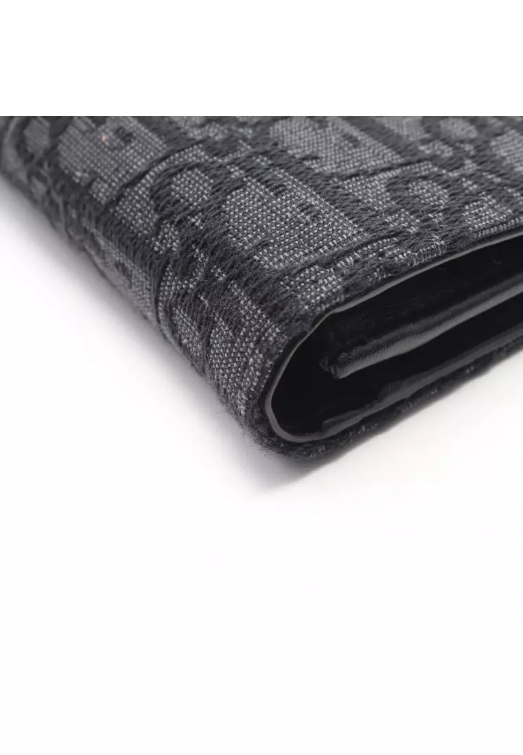 Pre-Loved Christian Dior oblique jacquard Bi-fold Long Wallet canvas black