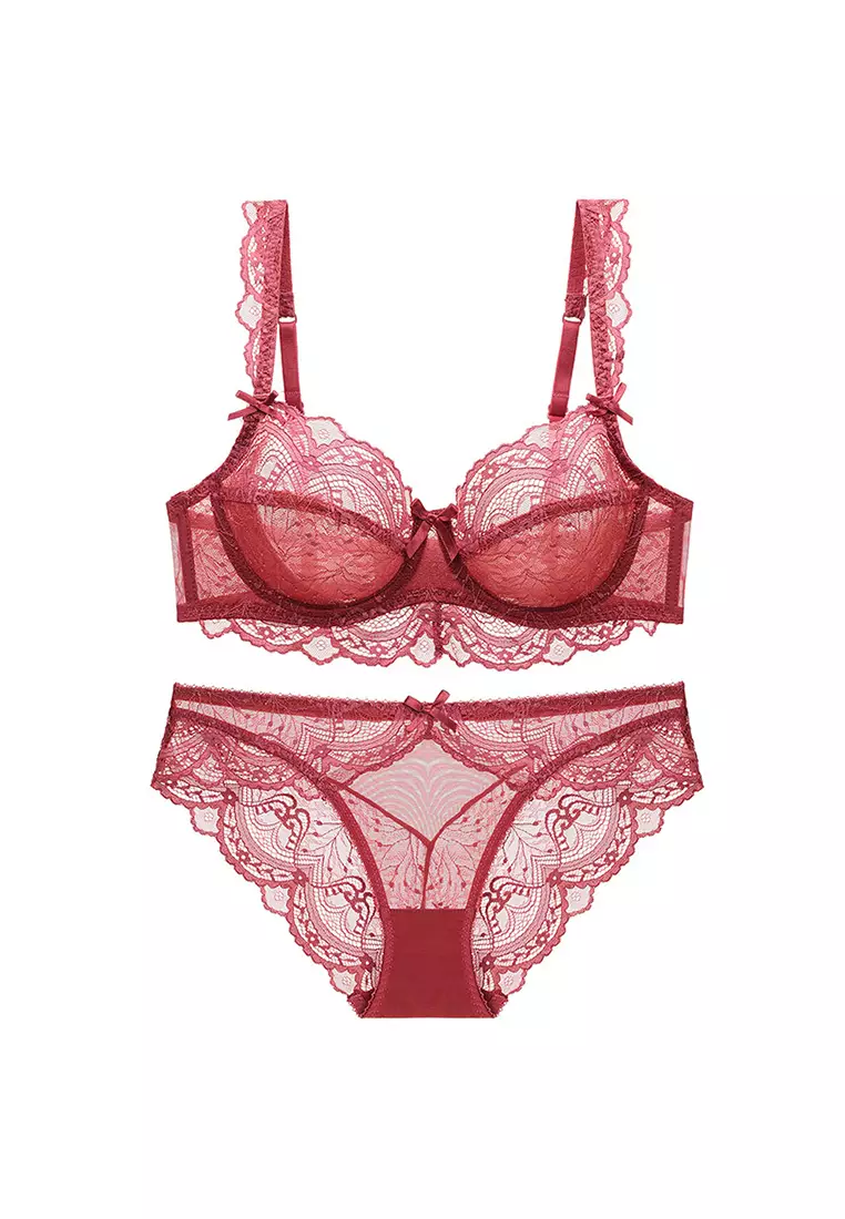 Miyanuby Sexy Bra and Panty Set Lingerie Set for Women 2 Piece Lace Bralette  and Panty Set Dark Red S-XL 