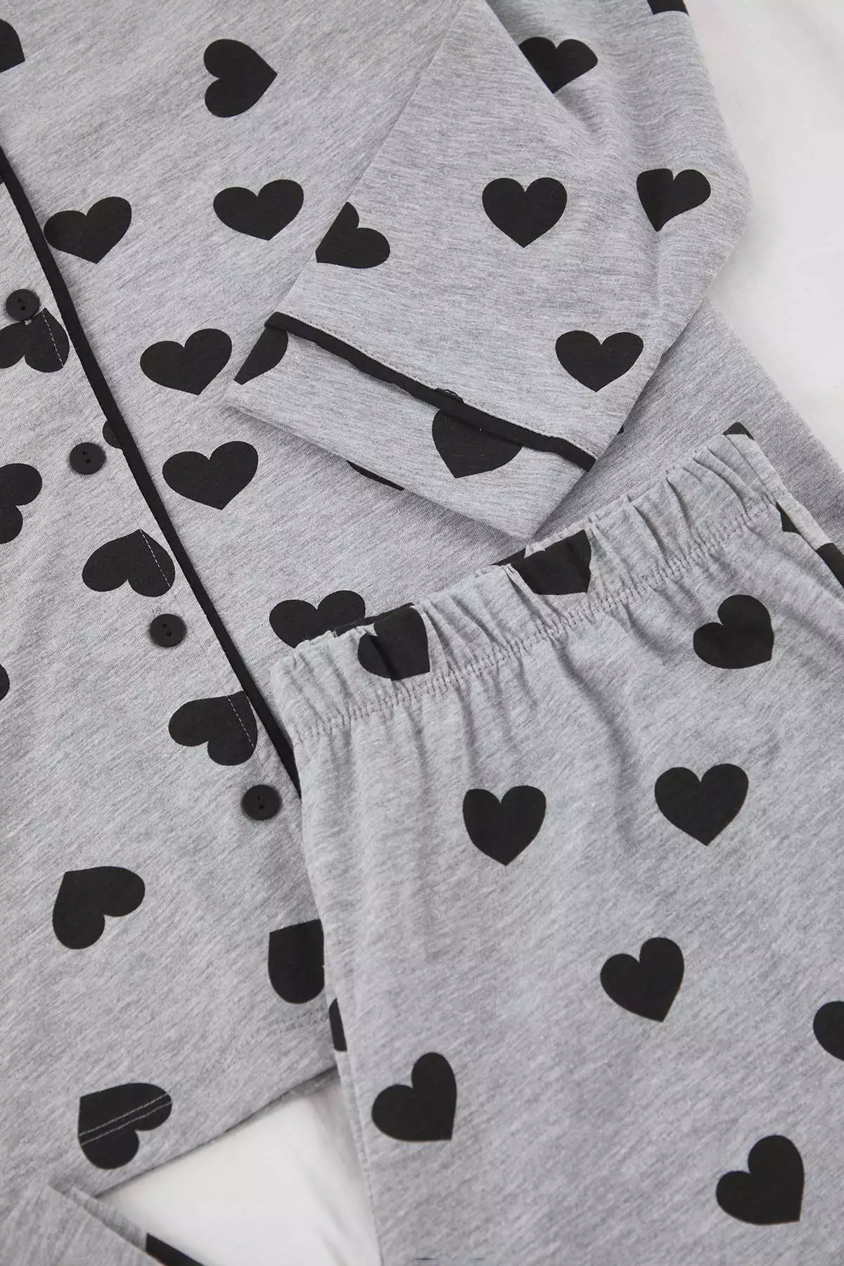 Gray Heart-Shaped Shirt Collar Knitted Pajama Set Tbbaw23Ai00015