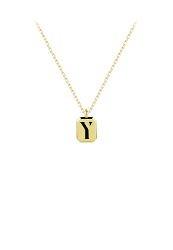 Glamorousky black 925 Sterling Silver Plated Gold Simple Fashion Geometric Square Alphabet Y Pendant with Black agate and Necklace 1E384AC8C11551GS_1
