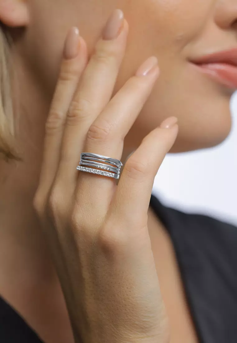 Set Cincin Ring Perak 925 Wanita Kristal Swarovski® Stacking