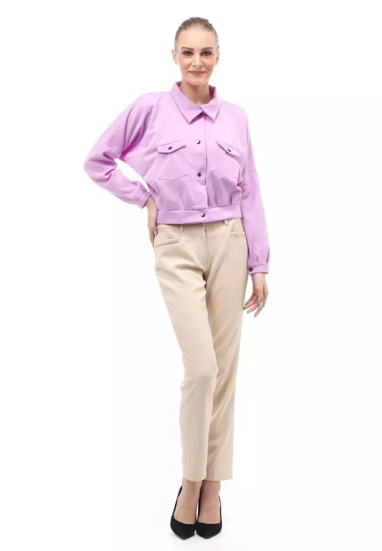 Fadey Jaket Long Sleeves Outerwear Wanita Lengan Balon Regular Fit - Purple