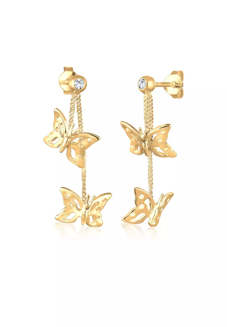 Anting Perhiasan Perak 925 Wanita Butterfly Trend Nature Gold Plated Embellished with Crystal by Swarovski®