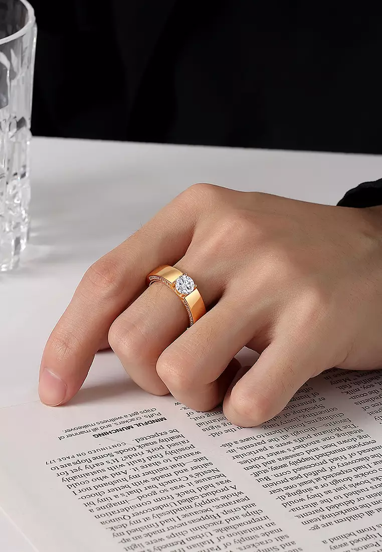 Cincin Pria Berlian Titanium Original 1 Karat Perhiasan Tunangan Cincin Cowok Free Size COD