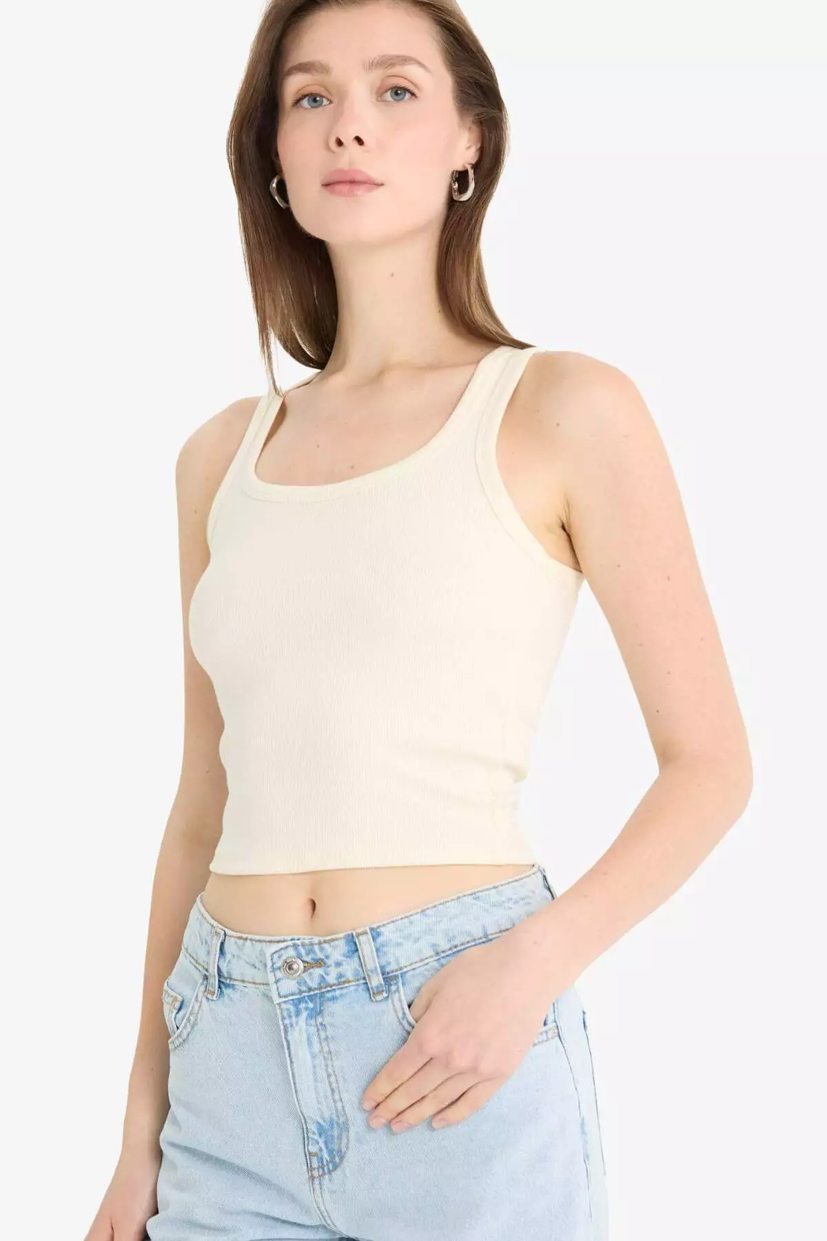 Fitted U Neck Basic Plain Ribbed Camisole Undershirt A1665Ax25Sm