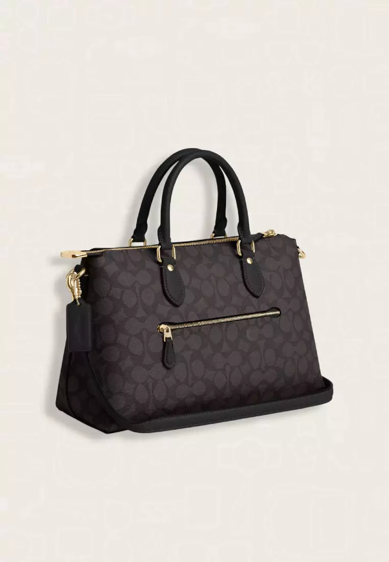 Coach Georgia Satchel Bag In Signature Canvas Walnut Black