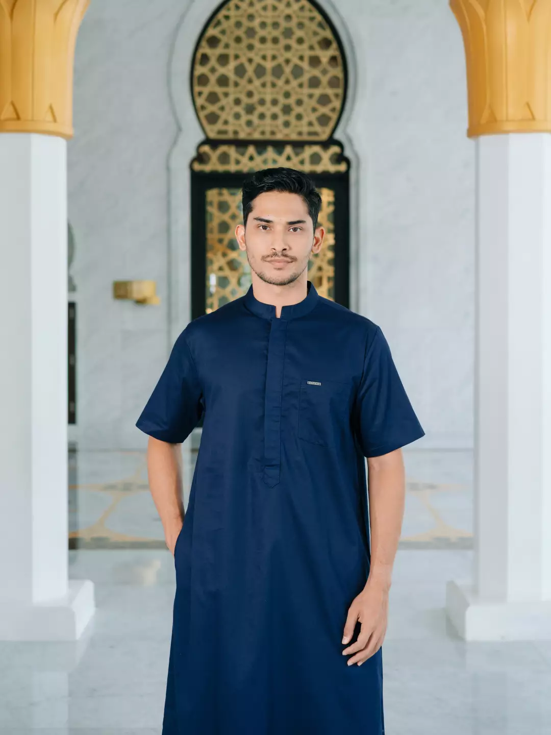 Adyatma Baju Koko Jubah Gamis Pria COTTON COMBED TWILL Navy Blue Regular Fit Baju Muslim Pria Lengan Pendek
