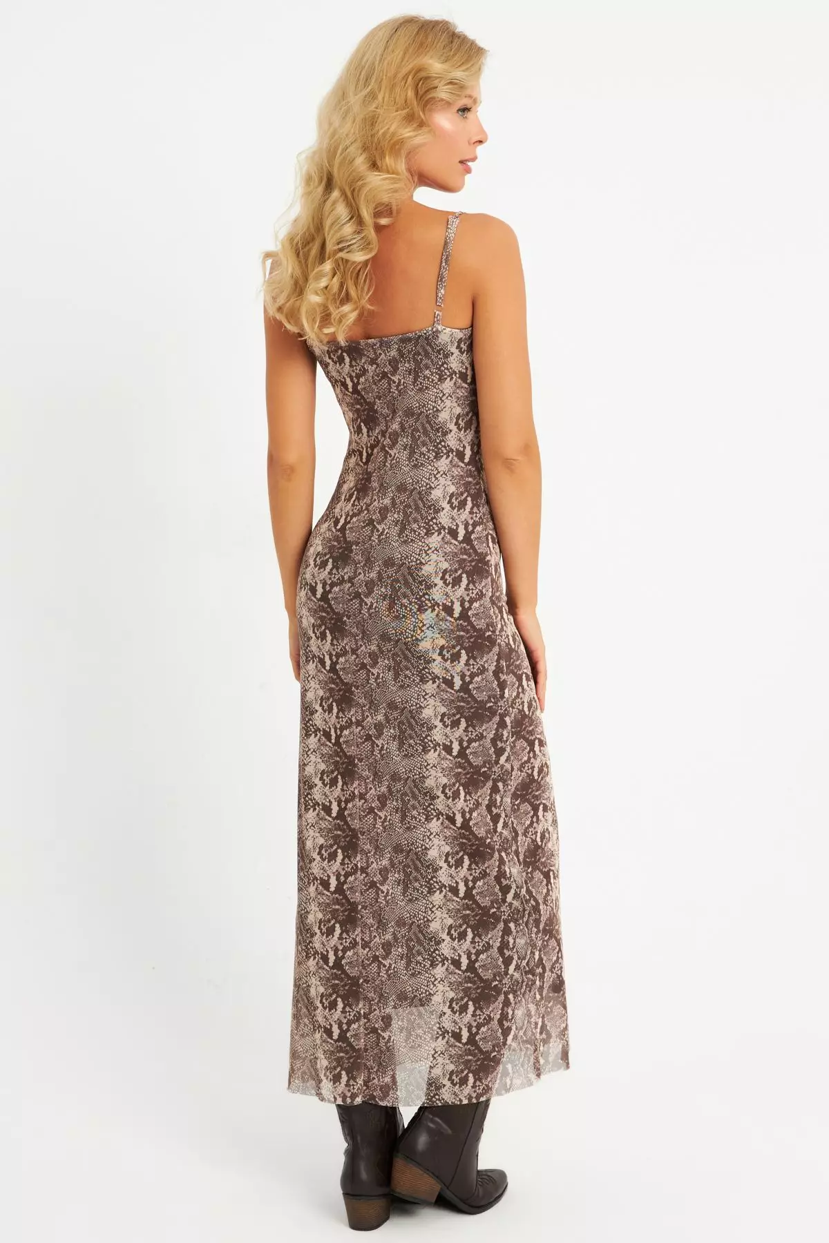 Snake Patterned Lined Midi Dress