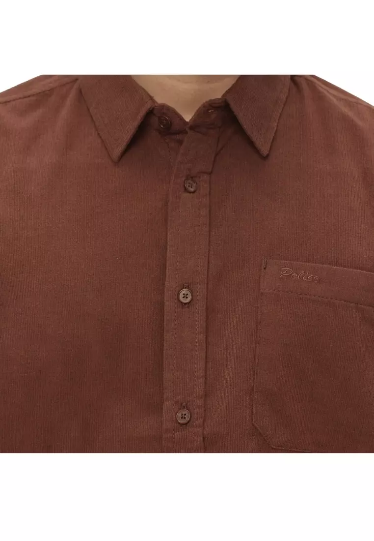 POLICE Kemeja Polos Cordoray Coklat Tua Reguler Fit Pria