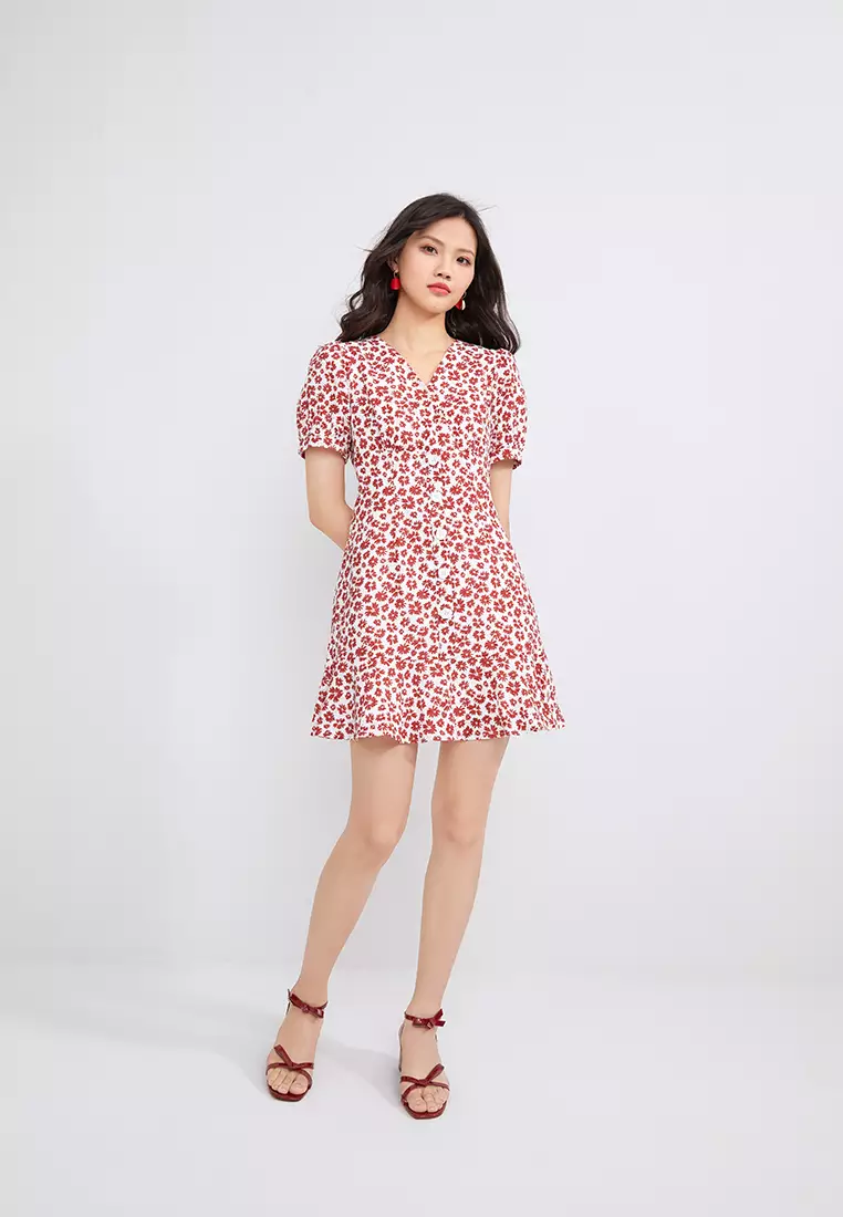 V-Neck Floral Mini Dress
