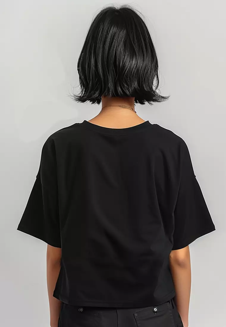 LTH08 Kaos Crop Top Wanita "progress" OLC  hitam