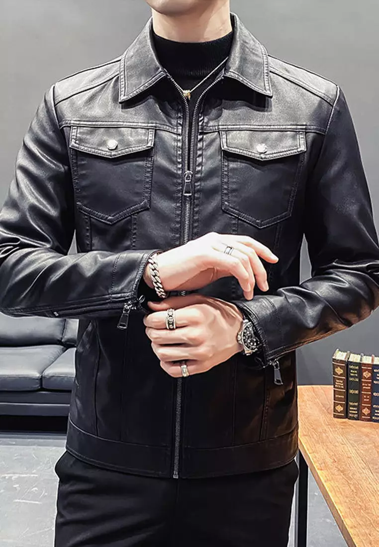 Slim Vintage Faux Leather Jacket MJ901