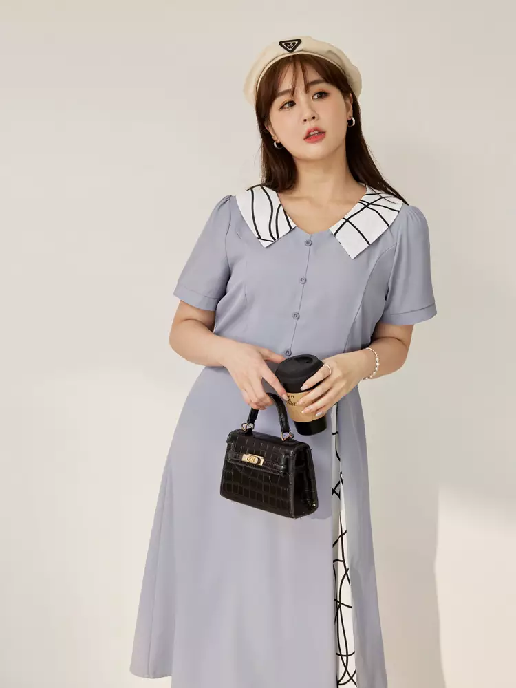 Wrinkle-resistant, color-blocked shirt dress [DA10131]