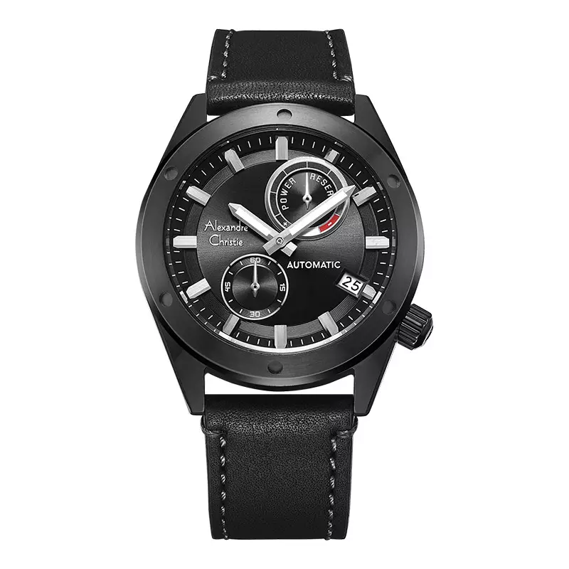 Jam Tangan Pria Alexandre Christie Automatic AC 3046 MA LIPBA Men Black Dial Black Leather Strap