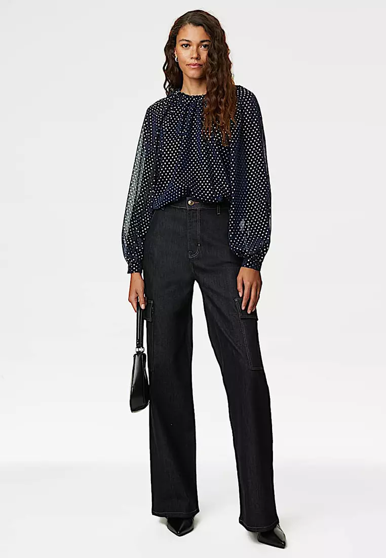 Foil Print Round Neck Blouse