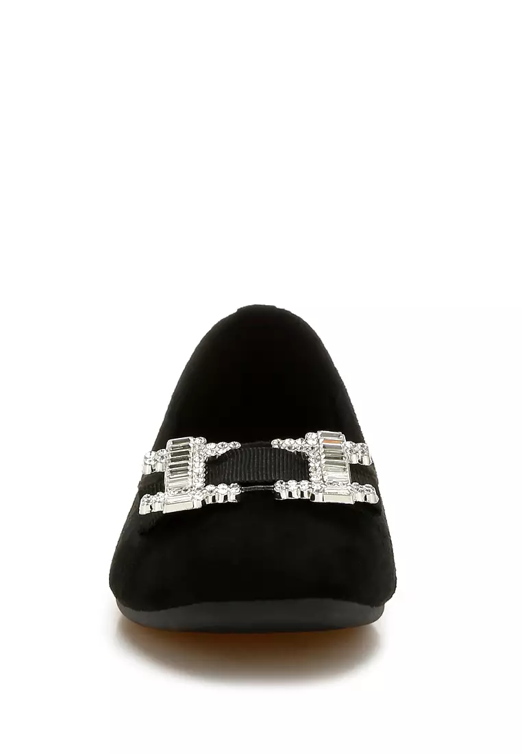 Rhinestone Buckle Detail Ballerinas in Black