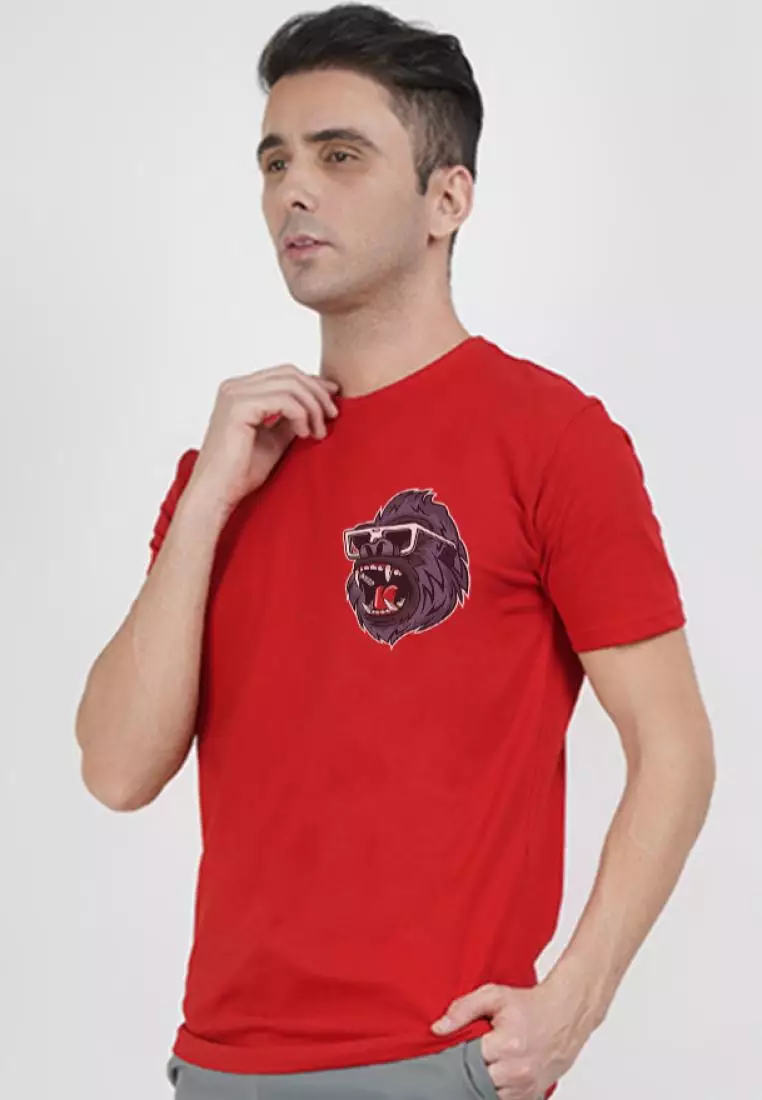 Gorilla Graphic Red  Cotton Short Sleeve Essential T-Shirt