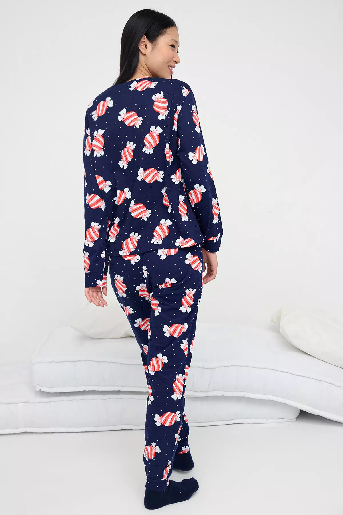 Teen Navy Blue 100% Cotton Fun Candy Printed Knitted Pajama Set Thmaw26Pt00018