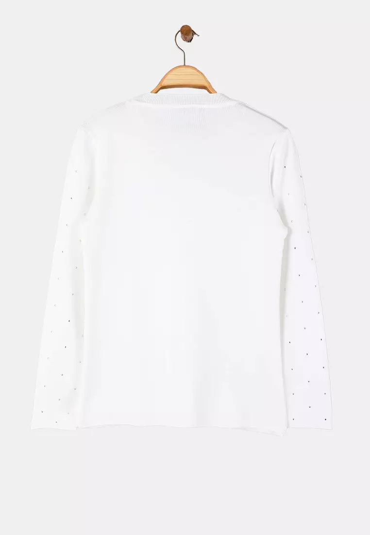 Ecru Stone Crew Neck Knitwear Blouse Tbbaw26Af00004