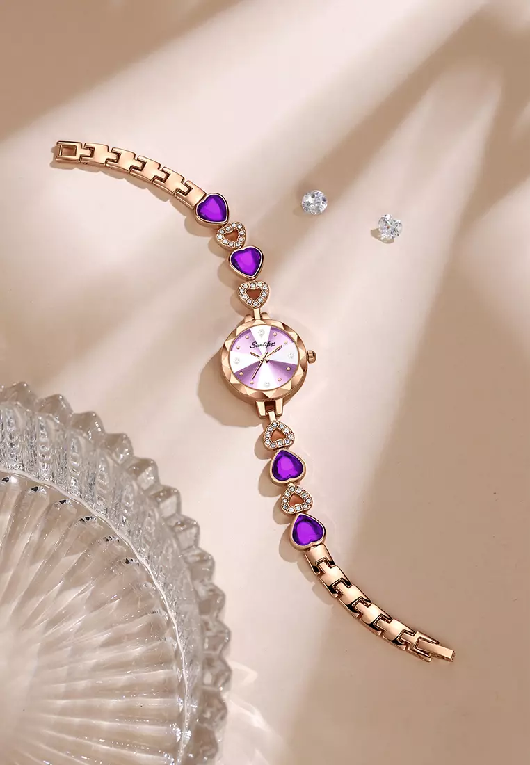 Jam Tangan Wanita Tali Stainless Steel Original Berlian Tali Gelang Jam Tangan Cewek purple