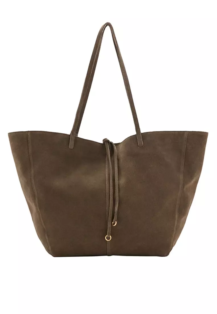 Suede Shopper Bag With Bow Closure