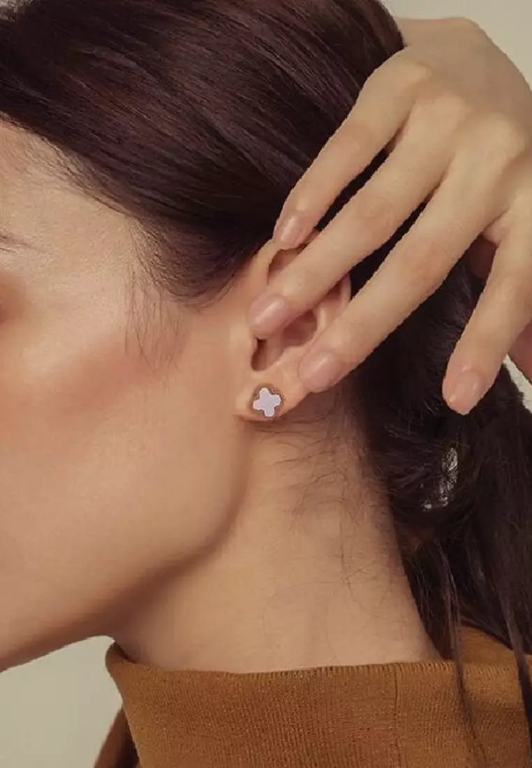 Adele幸運四葉草項鍊 + 白貝母耳釘套裝