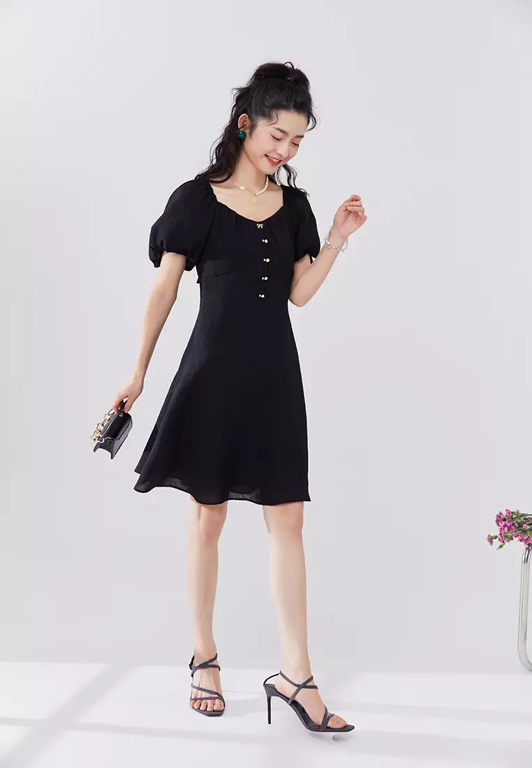 Square Neck Chiffon Mini Dress