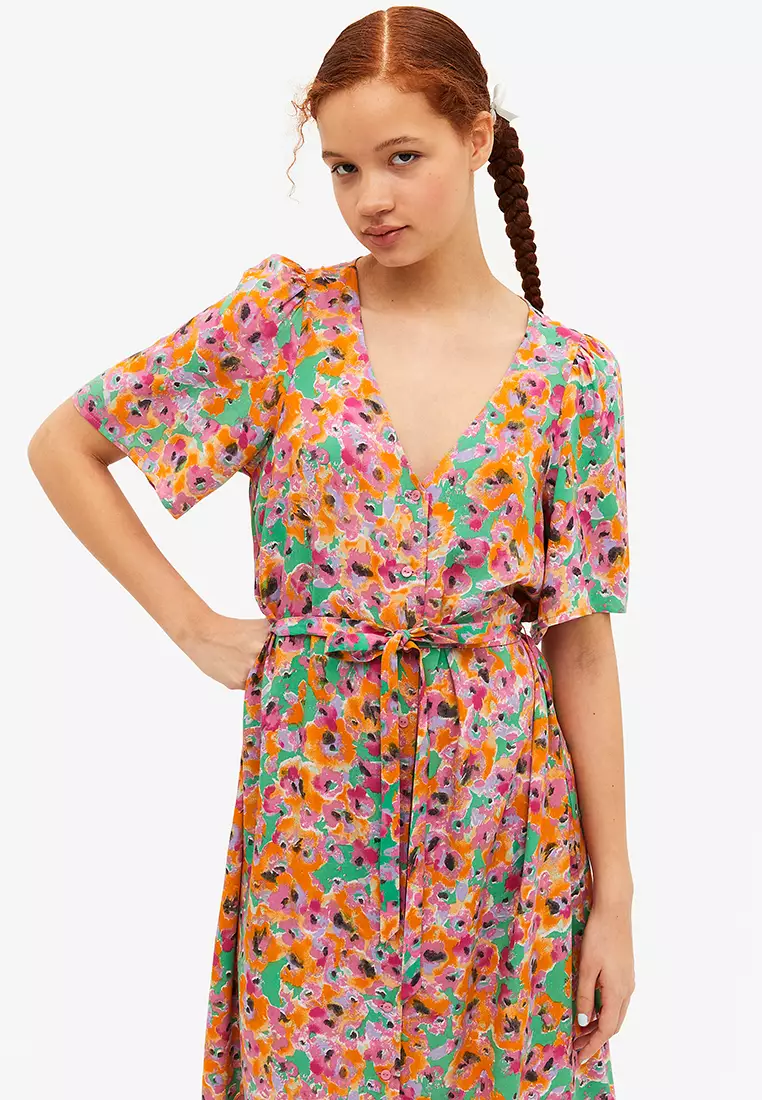 Monki buttoned wrap dress best sale